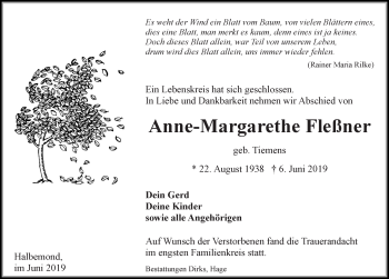 Traueranzeige von Anne-Margarethe Fleßner 