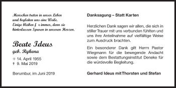 Traueranzeige von Beate Ideus 