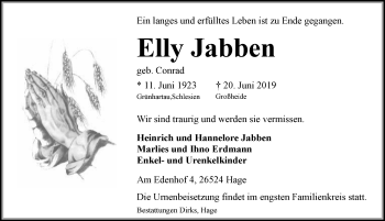 Traueranzeige von Elly Jabben 