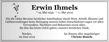 Traueranzeige von Erwin Ihmels 