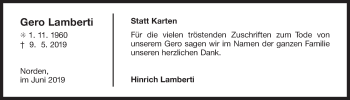 Traueranzeige von Gero Lamberti 