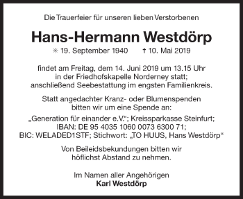 Traueranzeige von Hans-Hermann Westdörp 