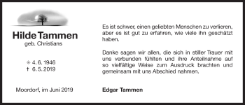 Traueranzeige von Hilde Tammen 