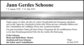 Traueranzeige von Jann Gerdes Schoone 