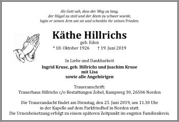 Traueranzeige von Käthe Hillrichs 
