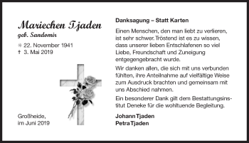 Traueranzeige von Mariechen Tjaden 