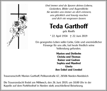Traueranzeige von Teda Garthoff 