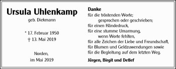 Traueranzeige von Ursula Uhlenkamp 