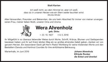 Traueranzeige von Wera Ahrenholz 