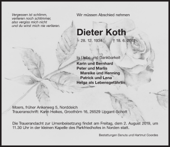Traueranzeige von Dieter Koth 