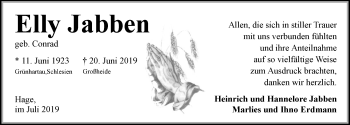 Traueranzeige von Elly Jabben 