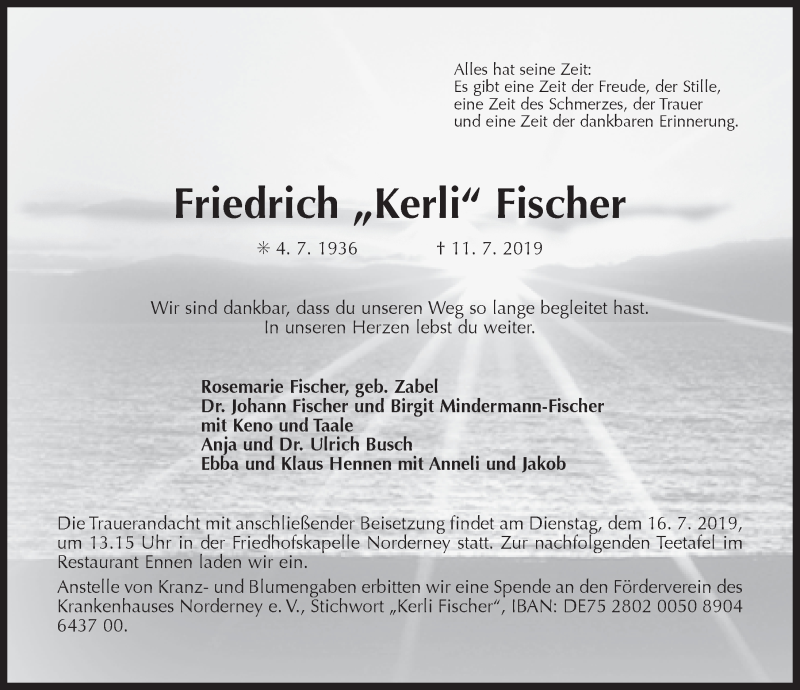  Traueranzeige für Friedrich Fischer vom 13.07.2019 aus 
