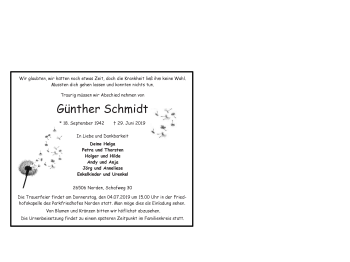 Traueranzeige von Günther Schmidt 
