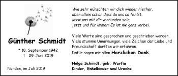Traueranzeige von Günther Schmidt 