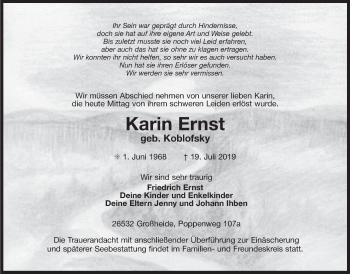 Traueranzeige von Karin Ernst 
