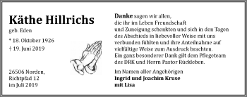 Traueranzeige von Käthe Hillrichs 