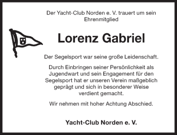 Traueranzeige von Lorenz Gabriel 