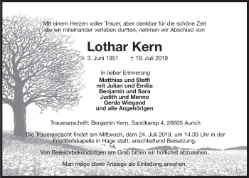 Traueranzeige von Lothar Kern 
