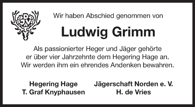  Traueranzeige für Ludwig Grimm vom 20.07.2019 aus 