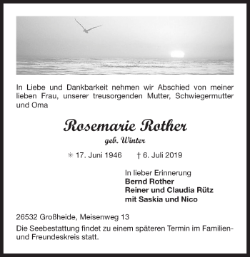 Traueranzeige von Rosemarie Rother 