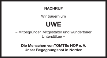 Traueranzeige von Uwe  