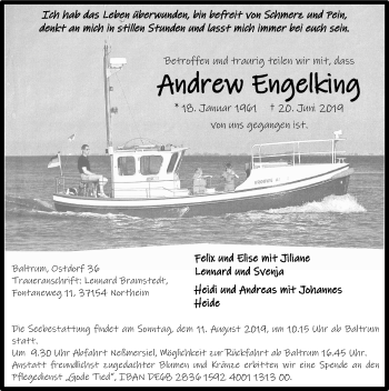 Traueranzeige von Andrew Engelking 