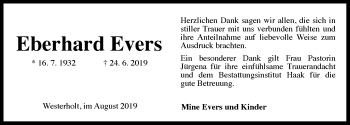 Traueranzeige von Eberhard Evers 