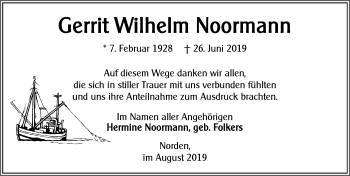 Traueranzeige von Gerrit Wilhelm Noormann 