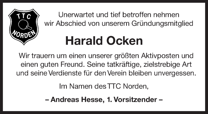  Traueranzeige für Harald Ocken vom 06.08.2019 aus 