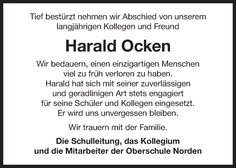  Traueranzeige für Harald Ocken vom 06.08.2019 aus 