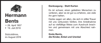 Traueranzeige von Hermann Bents 