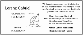 Traueranzeige von Lorenz Gabriel 