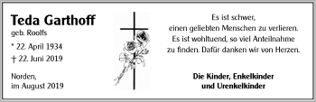 Traueranzeige von Teda Garthoff 