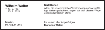 Traueranzeige von Wilhelm Walter 