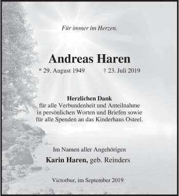 Traueranzeige von Andreas Haren 