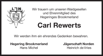 Traueranzeige von Carl Rewerts 
