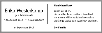 Traueranzeige von Erika Westerkamp 