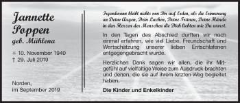 Traueranzeige von Jannette Poppen 