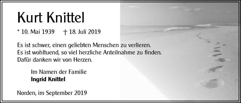  Traueranzeige für Kurt Knittel vom 07.09.2019 aus 