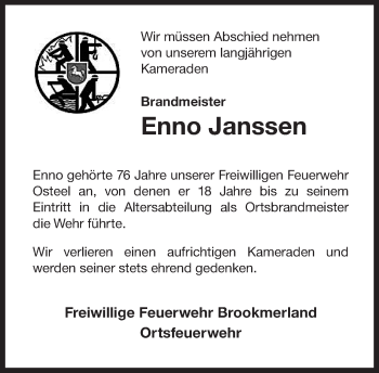 Traueranzeige von Enno Janssen 