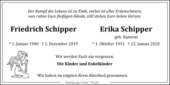 Traueranzeige von Friedrich und Erika Schipper 