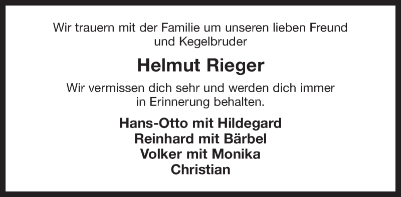  Traueranzeige für Helmut Rieger vom 28.01.2020 aus 