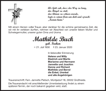 Traueranzeige von Mathilde Buck 