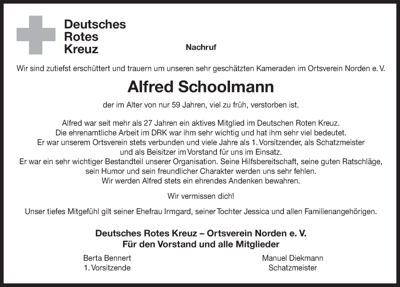  Traueranzeige für Alfred Schoolmann vom 05.10.2020 aus 