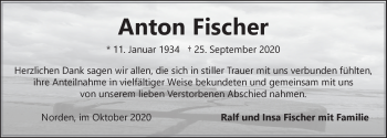 Traueranzeige von Anton Fischer 