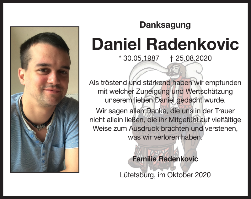  Traueranzeige für Daniel Radenkovic vom 17.10.2020 aus 