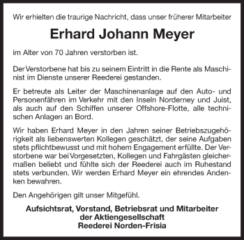 Traueranzeige von Erhard Johann Meyer 
