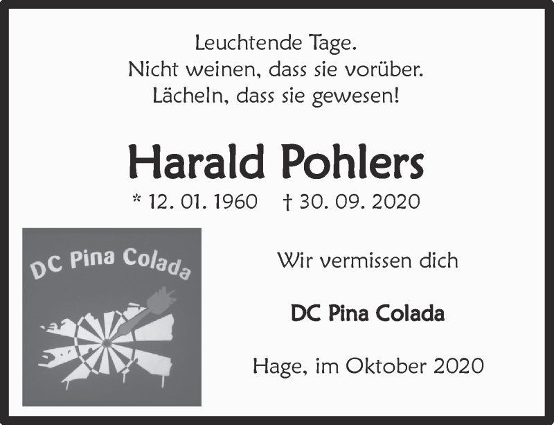  Traueranzeige für Harald Pohlers vom 09.10.2020 aus 