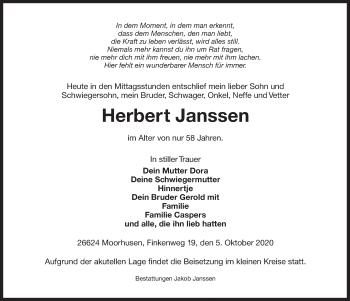 Traueranzeige von Herbert Janssen 