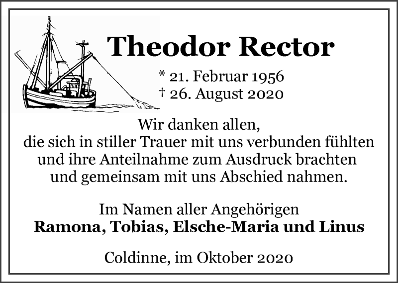  Traueranzeige für Theodor Rector vom 10.10.2020 aus 